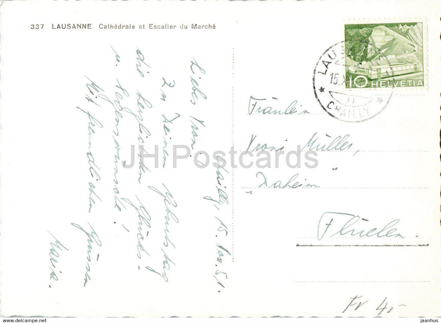 Lausanne - Cathedrale et Escalier du Marche - 337 - alte Postkarte - 1951 - Schweiz - gebraucht