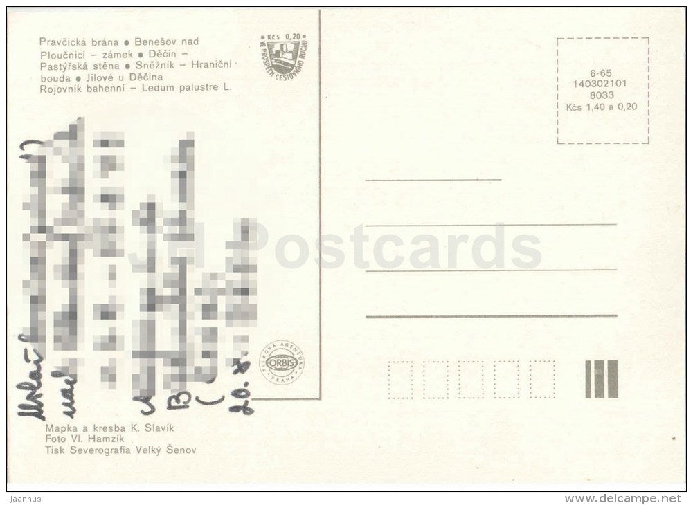 Decinsko - Benesov nad Ploucnici - castle - Decin - Sneznik - Czechoslovakia - Czech - used - JH Postcards