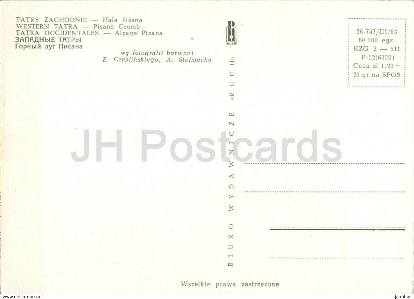 Tatry Zachodnie - Western Tatras - Pisana Coomb - Poland - unused