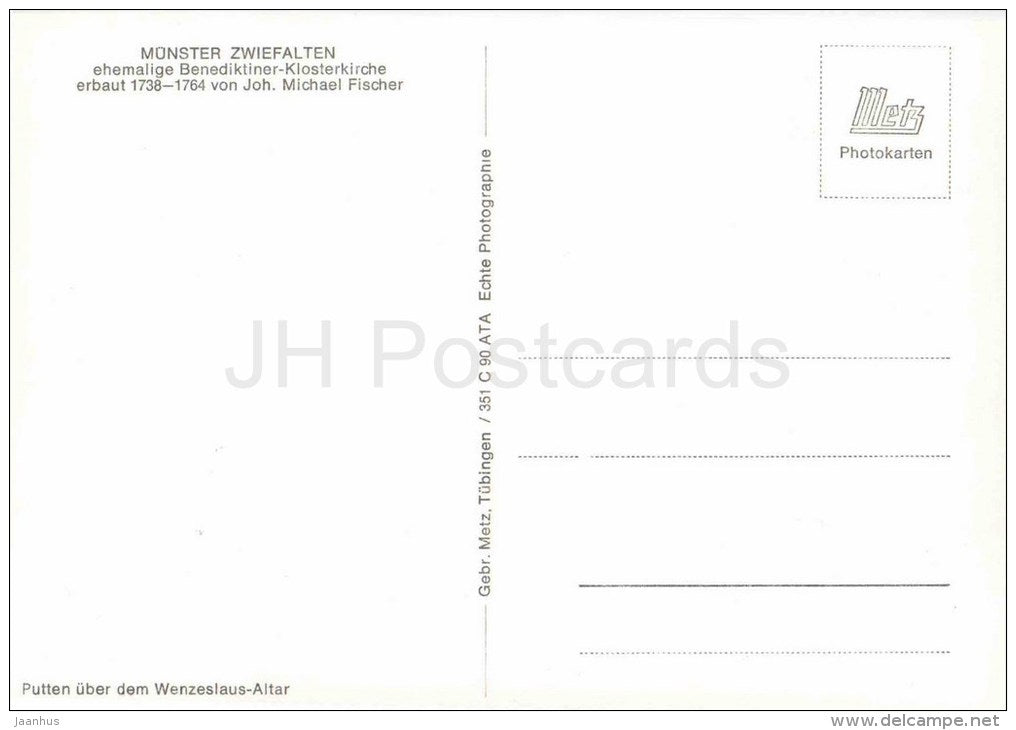 Münster Zwiefalten - ehemalige Benediktiner-Klosterkirche - Putten - church - Germany - nicht gelaufen - JH Postcards