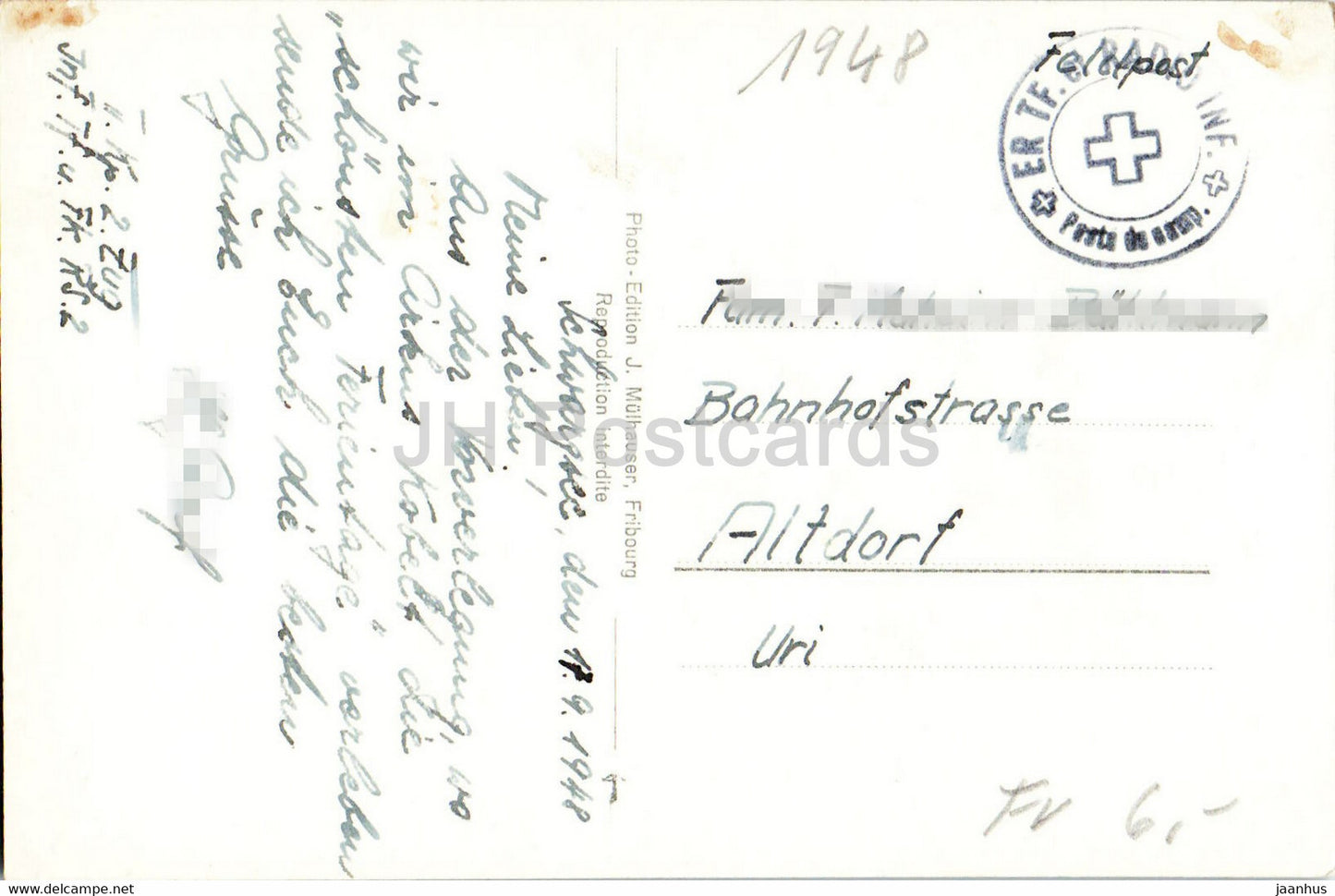 Schwarzsee - carte postale ancienne - 1948 - Suisse - utilisé