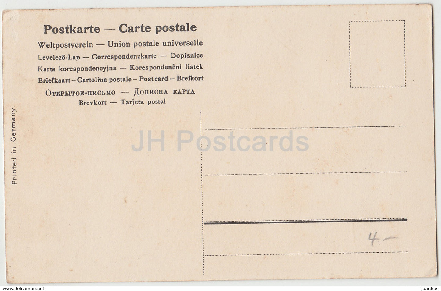 Easter Greeting Card - Frohliche Ostern - house - flowers - crocus - old postcard - Germany - unused