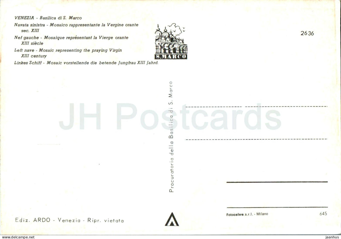 Venezia - Venise - Navata Sinistra - Mosaico - La Vergine orante - Vierge en prière - 645 - Italie - inutilisé