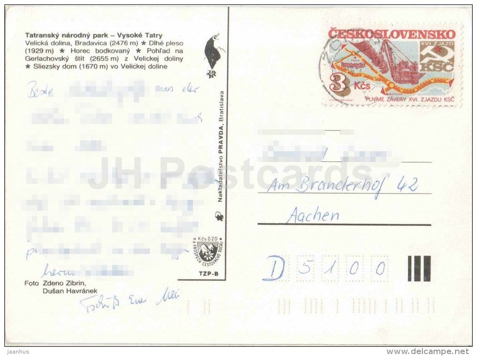 Velicka valley - Bradavica mountain - Gerlachovsky shield Vysoke Tatry - High Tatras - Czechoslovakia - Slovakia - used - JH Postcards