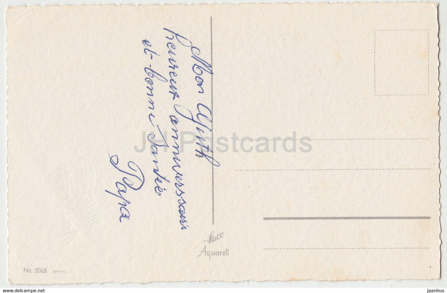 Geburtstagsgrußkarte - Heureux Anniversaire - rote Blumen - 5065 - Illustration - alte Postkarte - Frankreich - gebraucht