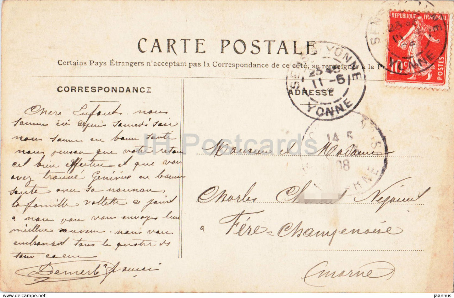 Sens - Vue generale - old postcard - 1908 - France - used
