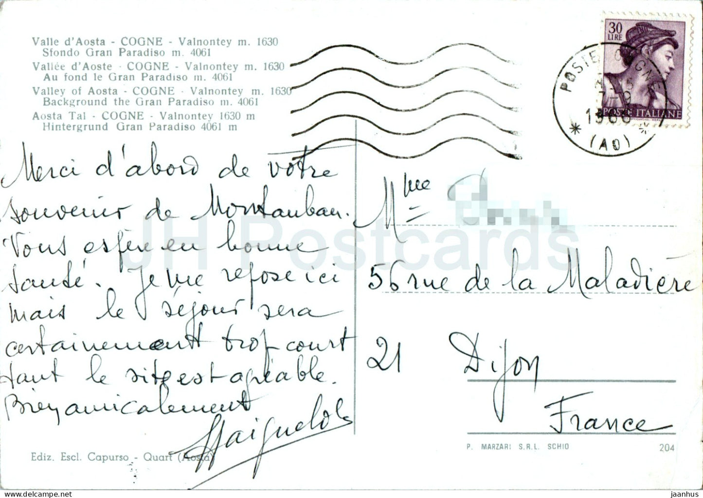 Vallée d'Aoste - Cogne - Valnontey - Sfondo Gran Paradiso - vallée - 204 - 1966 - Italie - occasion