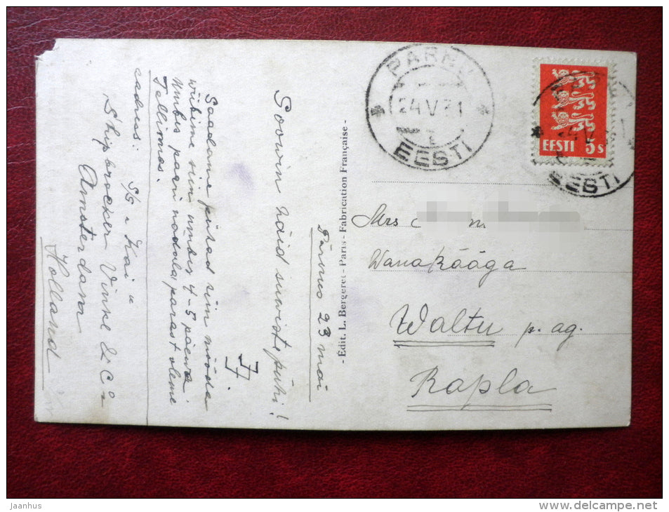 man and woman - couple - old cars - RECORD 2154 - circulated in 1931 - Estonia - used - JH Postcards