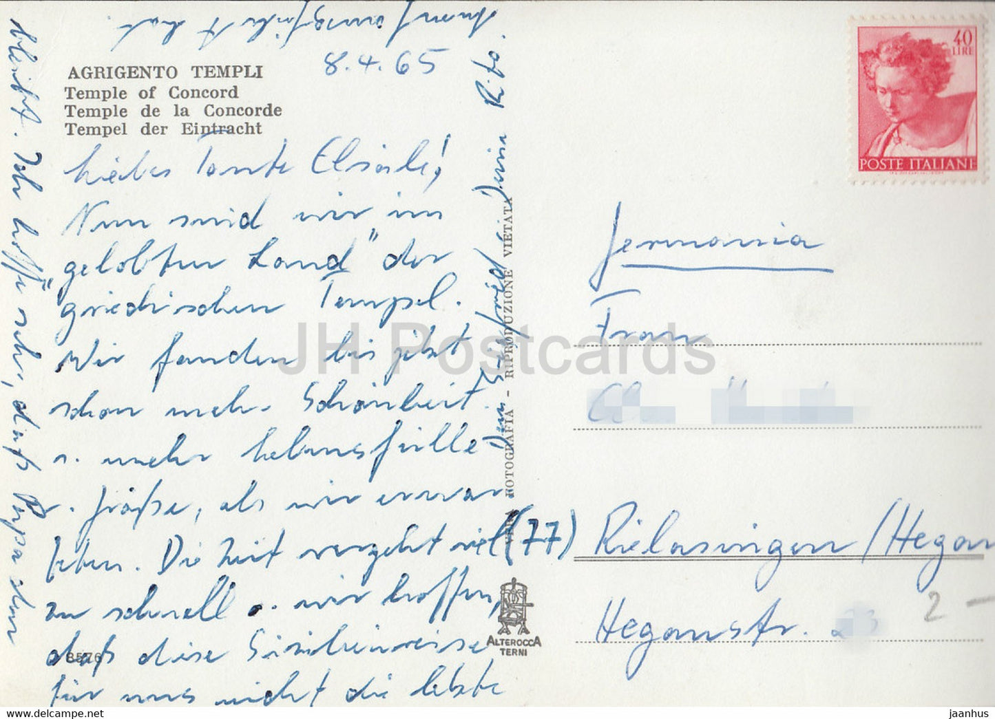 Agrigento Templi - Tempio della Concordia - Temple of Concord - ancient - 1965 - Italy - used