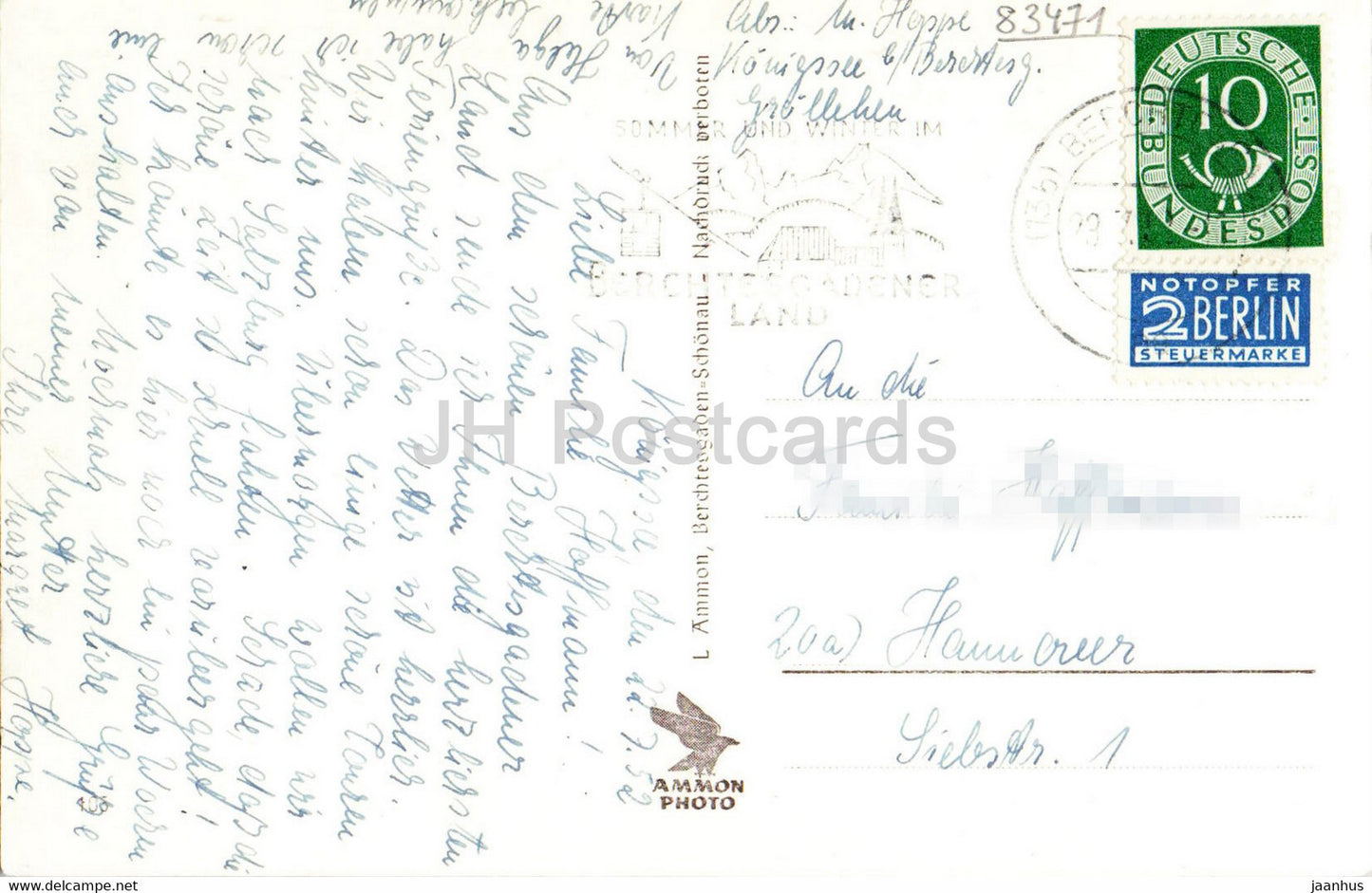 St Bartholoma mit Watzmannostwand - old postcard - 1952 - Germany - used