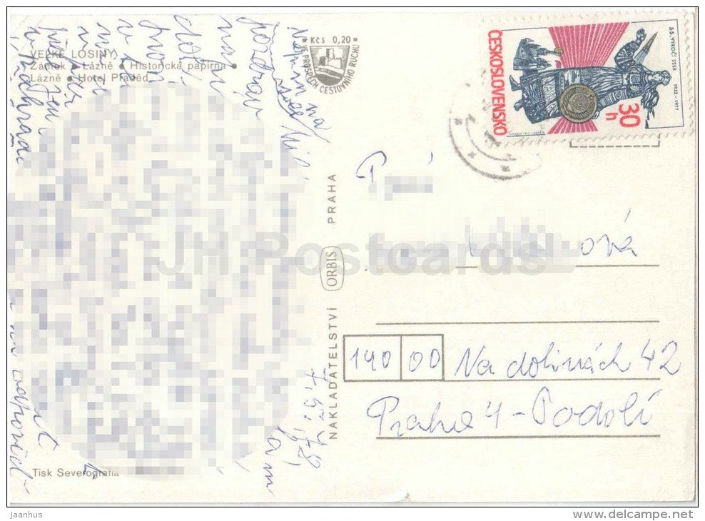 Velke Losiny - castle - spa - historical paper mill - hotel Praded - Czechoslovakia - Czech - used 1978 - JH Postcards