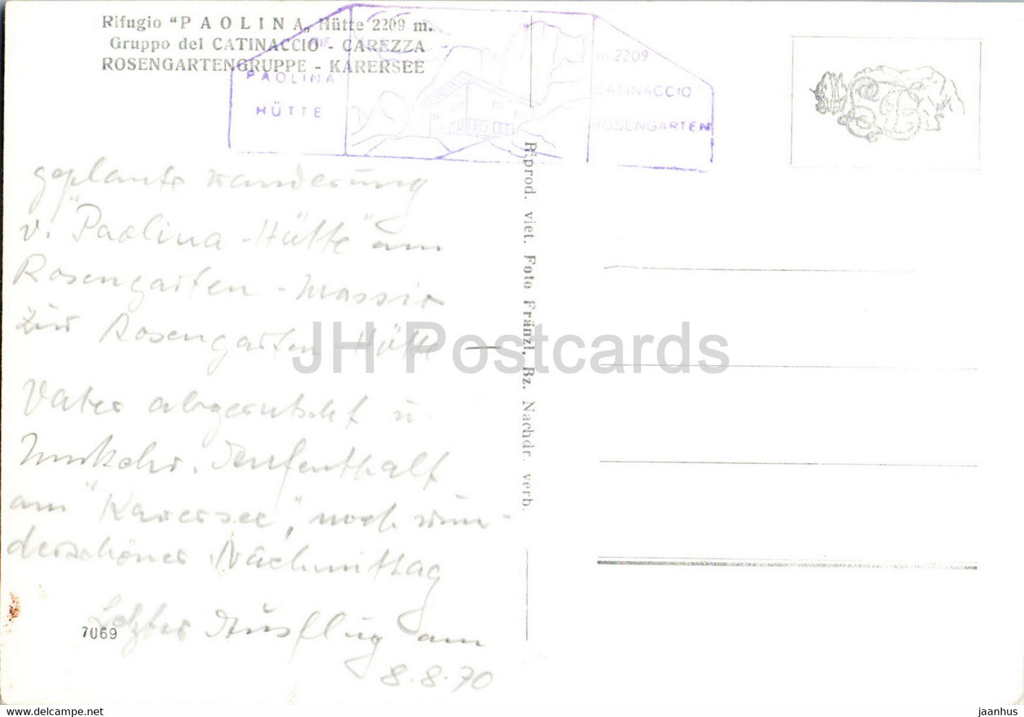 Rifugio Paolina 2209 m - Gruppo del Catinaccio - Carezza - Rosengartengruppe - Karersee - old postcard - Italy - used
