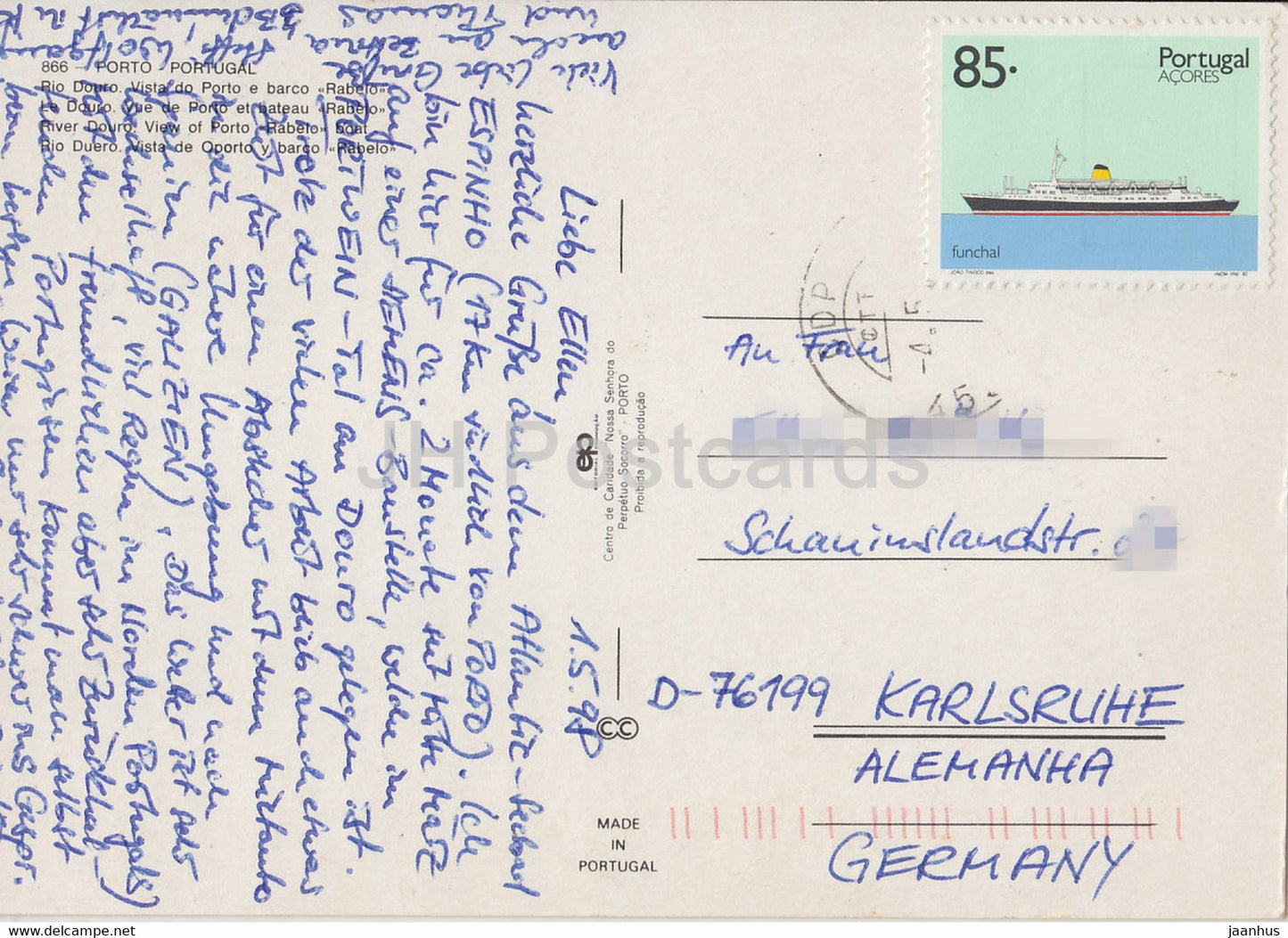 Porto - Rio Douro - Vista do Porto e barco Rabelo - river - sailing boat - 1998 - Portugal - used