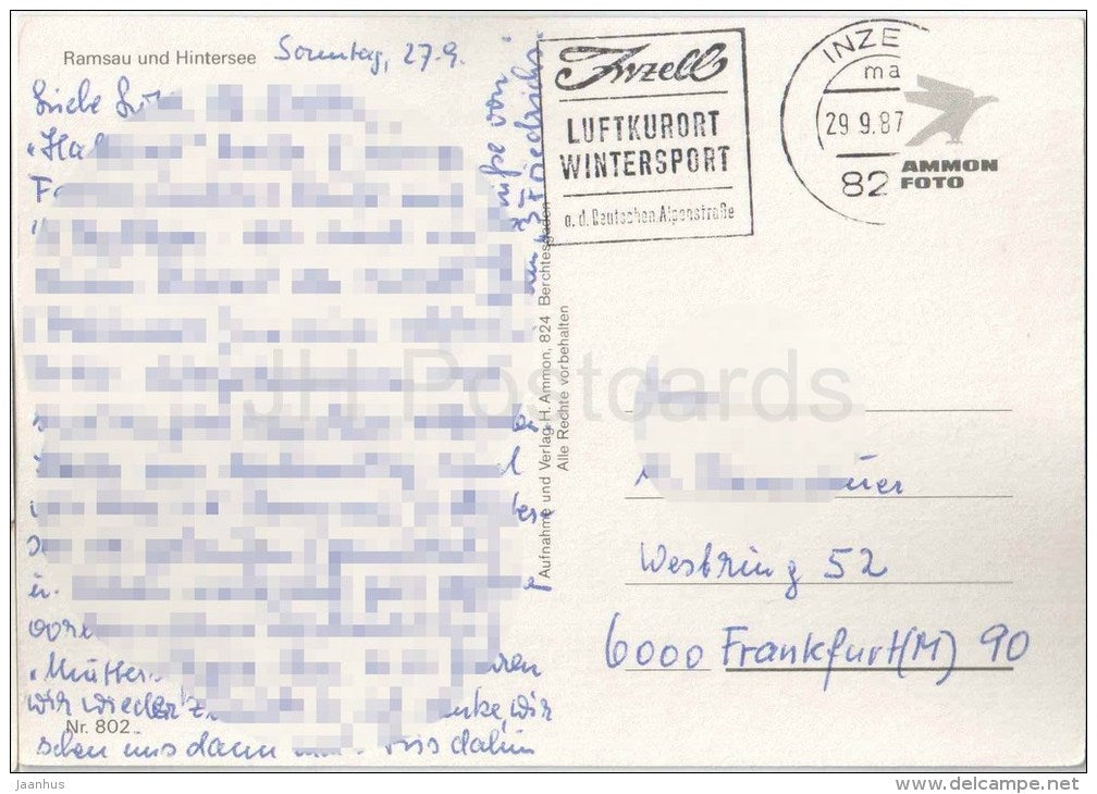 Grüsse aus der Ramsau - Wimbachklamm - Zauberwald - Hintersee - church - Germany - 1987 gelaufen - JH Postcards