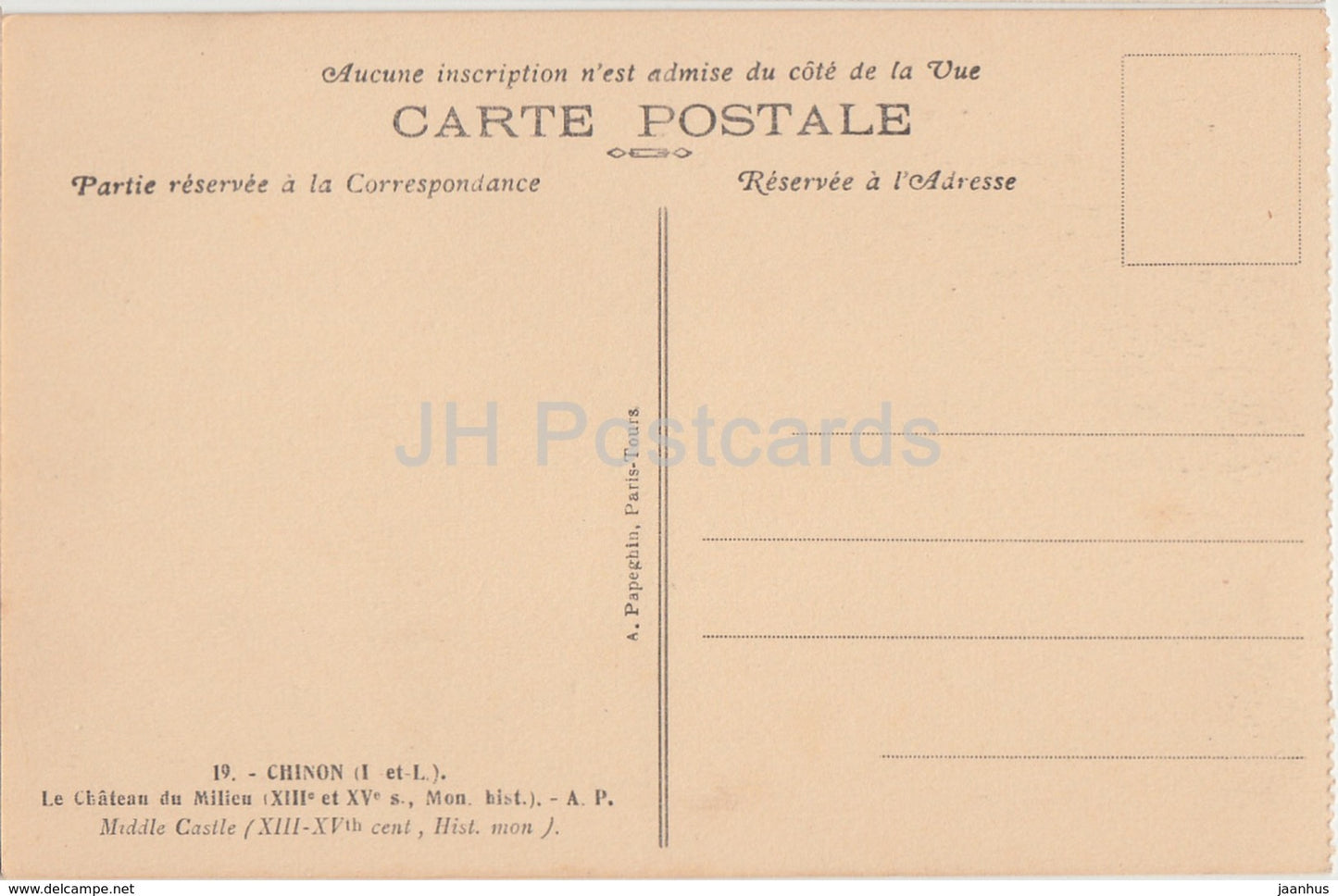 Chinon - Le Château du Milieu - château - 20 - carte postale ancienne - France - inutilisée