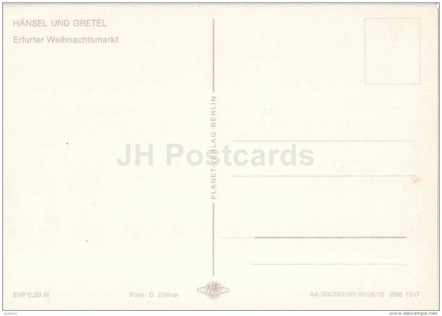 Hänsel und Gretel - Erfurter Weihnachtsmarkt - Hansel and Gretel - Märchen - Fairy Tale - Germany - unused - JH Postcards