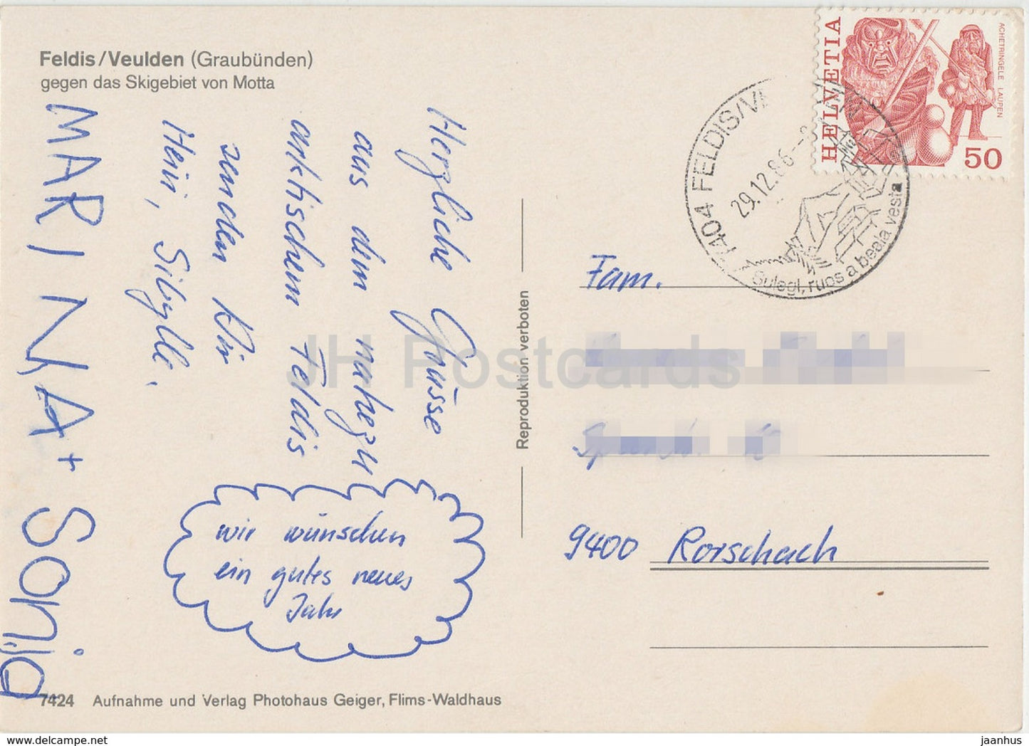 Feldis - Veulden gegen Skigebiet von Motta - 7424 - 1986 - Switzerland - used