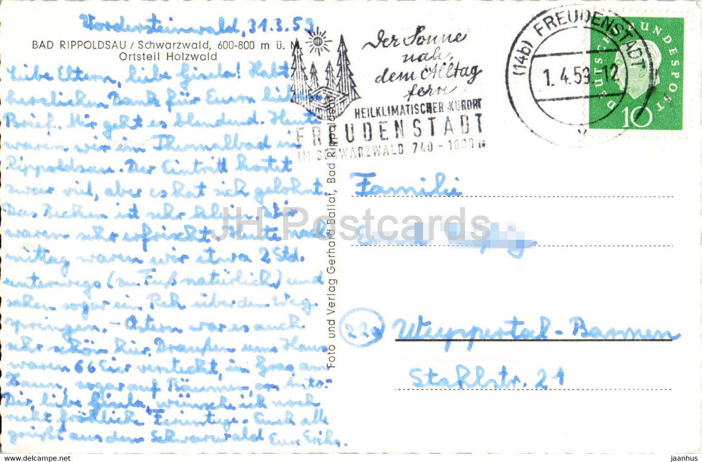 Bad Rippoldsau - Ortsteil Holzwald - carte postale ancienne - 1959 - Allemagne - utilisé