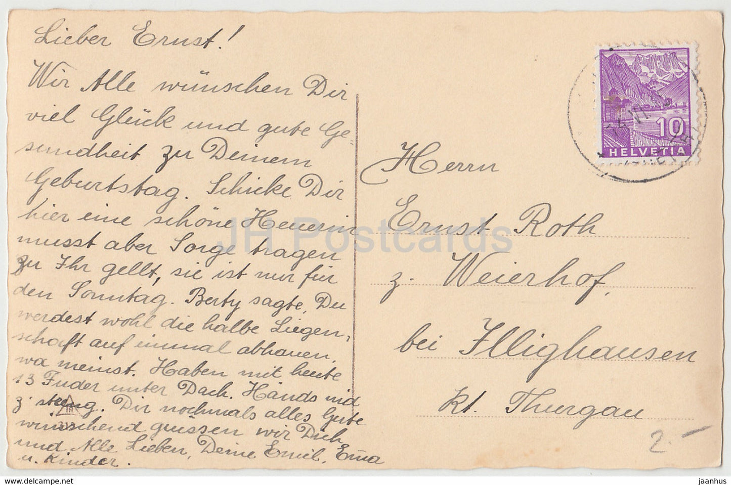 Birthday Greeting Card - Die Besten Wunsche zum Geburtstage - young woman - old postcard - Germany - used