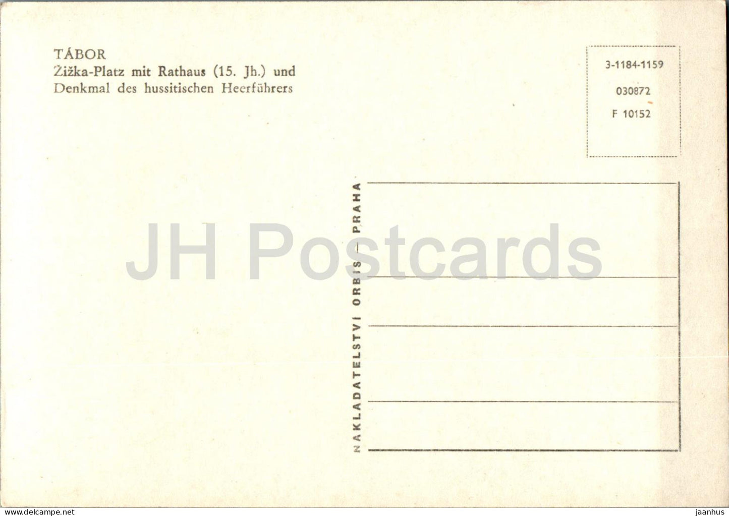 Tabor - Zizka Platz mit Rathaus - Denkmal des hussitischen Heerfuhrers - square Czech Repubic - Czechoslovakia - unused
