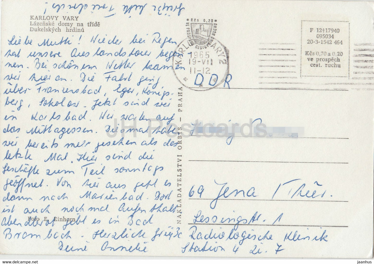 Karlovy Vary - Lazenske Domy na tride Dukelskych hrdinu - 1965 - Czechoslovakia - Czech Republic - used