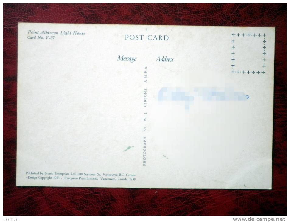 Point Atkinson Lighthouse- Vancouver - British Columbia -1959 - Canada - used - JH Postcards