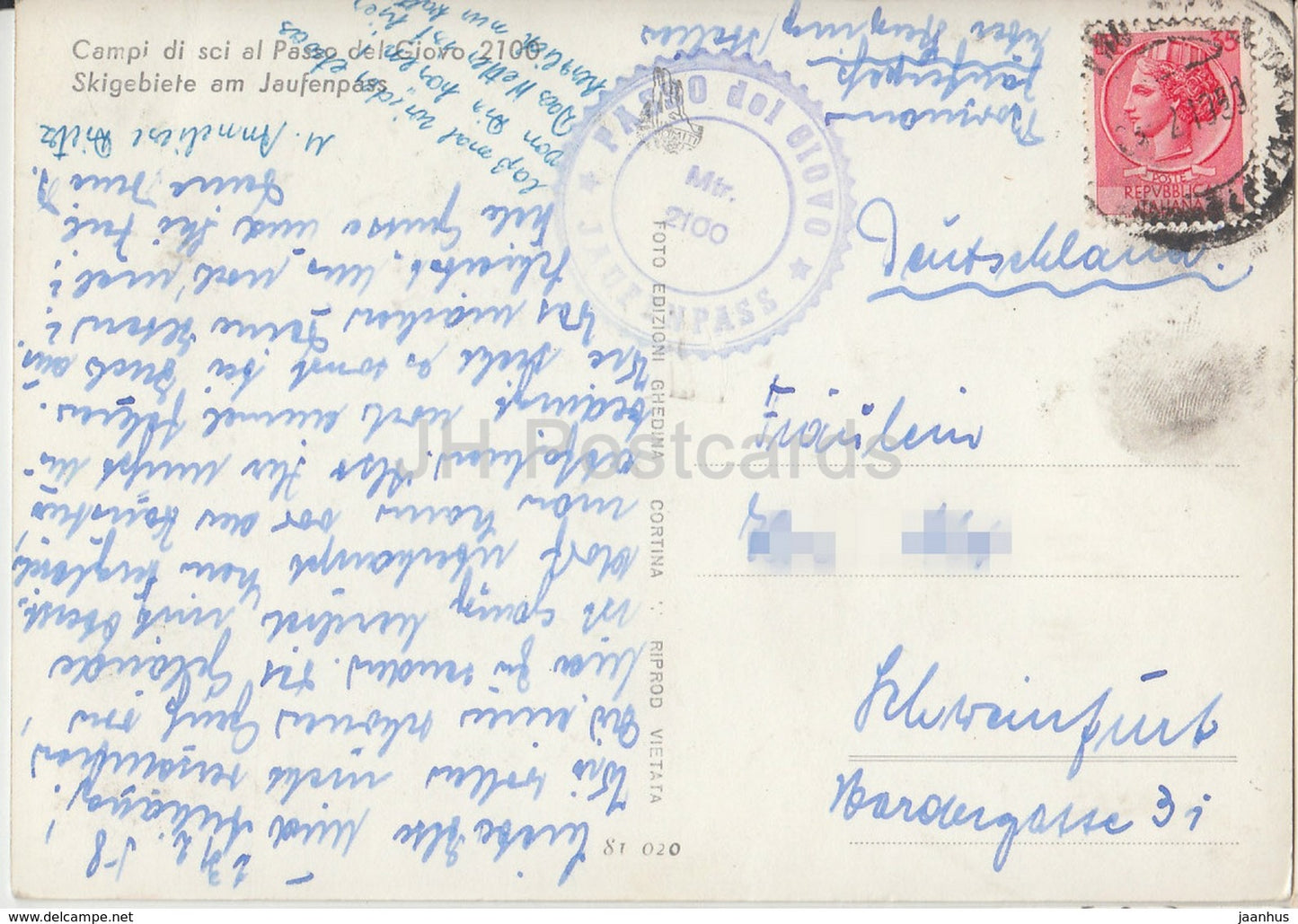 Campi di sci al Passo del Giovo 2100 – Skigebiete am Jaufenpass – Italien – 1958 – gebraucht