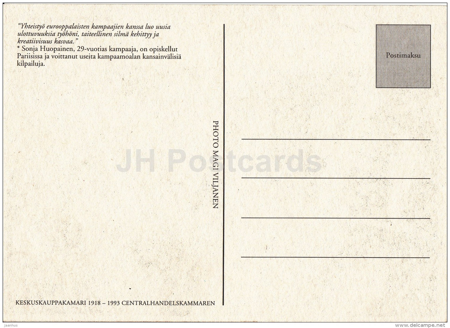 Sonja Huopainen , hairdresser - 1993 - Finland- unused - JH Postcards
