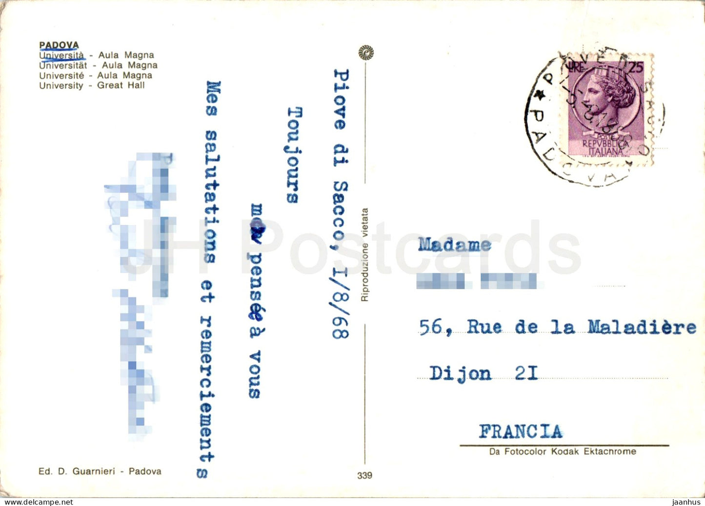 Padova - Universita - Aula Magna - Université - Grande Salle - 339 - 1968 - Italie - utilisé