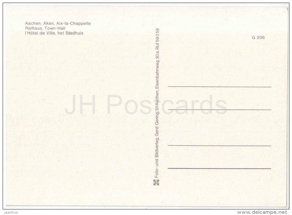 Aachen - Rathaus - Town Hall - Germany - ungelaufen - JH Postcards