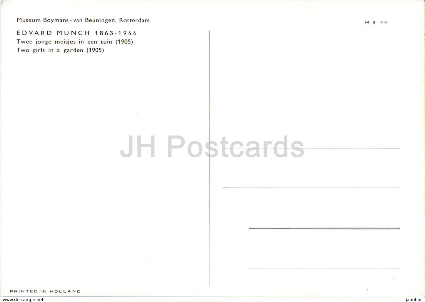 painting by Edvard Munch - Two girls in a garden - Norwegian art - Netherlands - unused