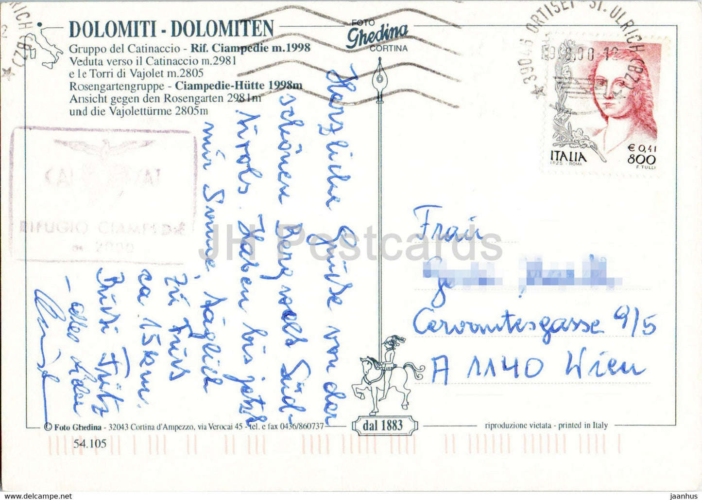 Gruppo del Catinaccio - Dolomiti - Rif Ciampedie - Torri di Vajolet - 2000 - Italy - used