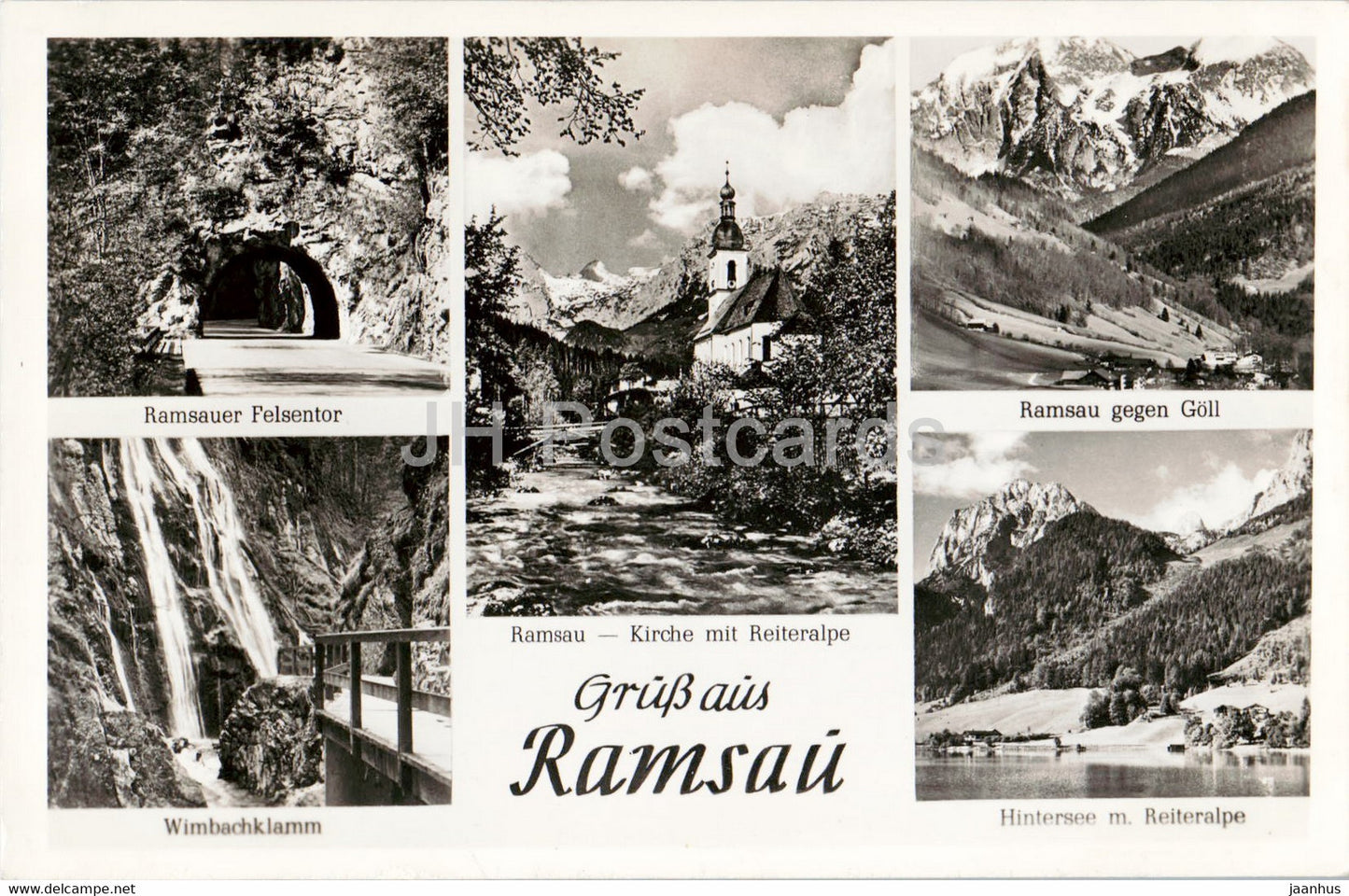 Gruss aus Ramsau - Ramsauer Felsentor - Wimbachklamm - Kirche - Hintersee - old postcard - Germany - unused - JH Postcards