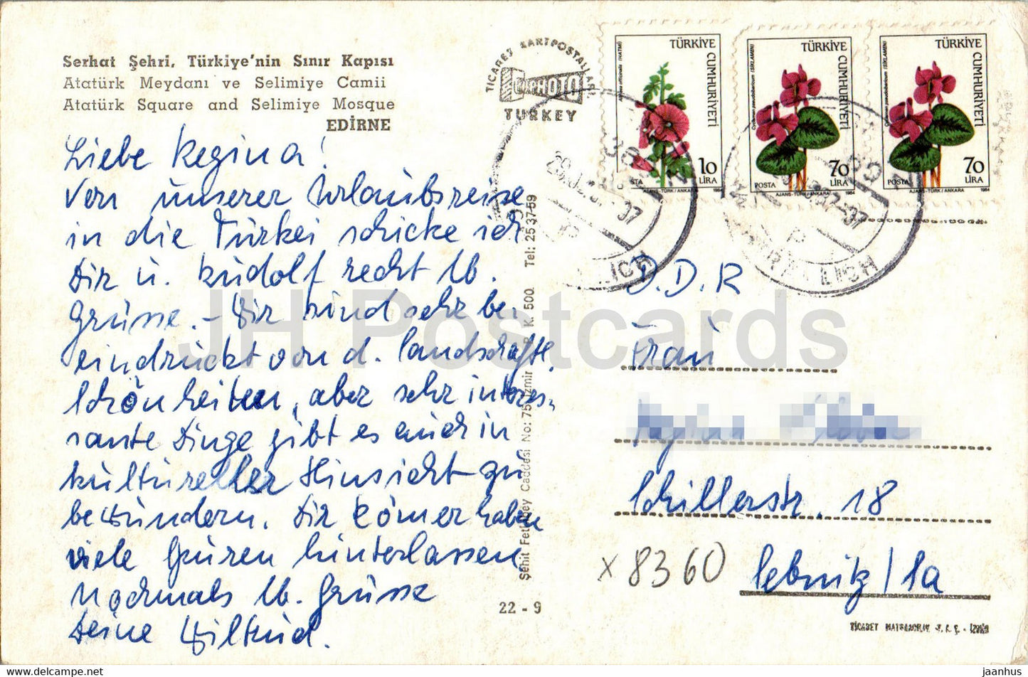 Edirne - Ataturk Square and Selimiye Mosque - multiview - 1987 - Turkey - used