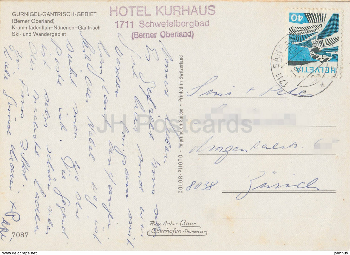 Gurnigel Gantrisch Gebiet - Krummfadenfluh - Nunenen - Gantrisch - hôtel Kurhaus - 7087 - Suisse - utilisé