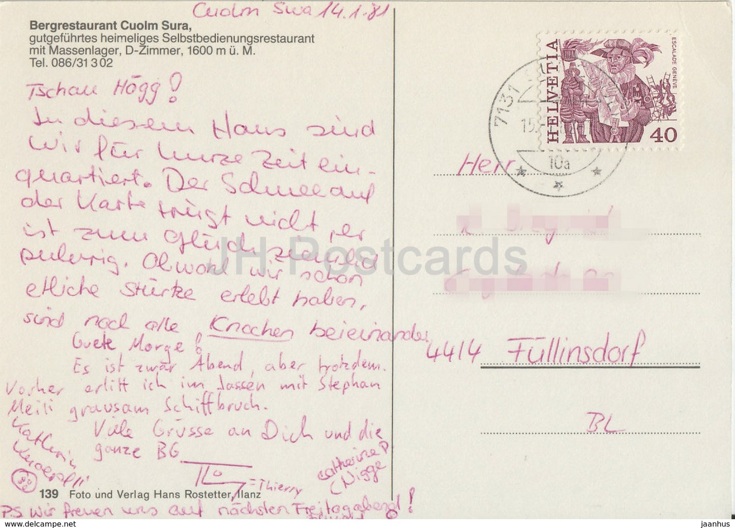 Bergrestaurant Cuolm Sura - ski resort - skiing - restaurant - 1981 - Switzerland - used