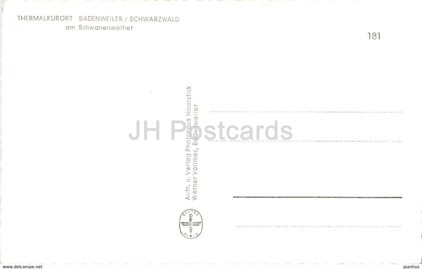 Thermalkurort Badenweiler - Am Schwanenweiher - old postcard - Germany - unused