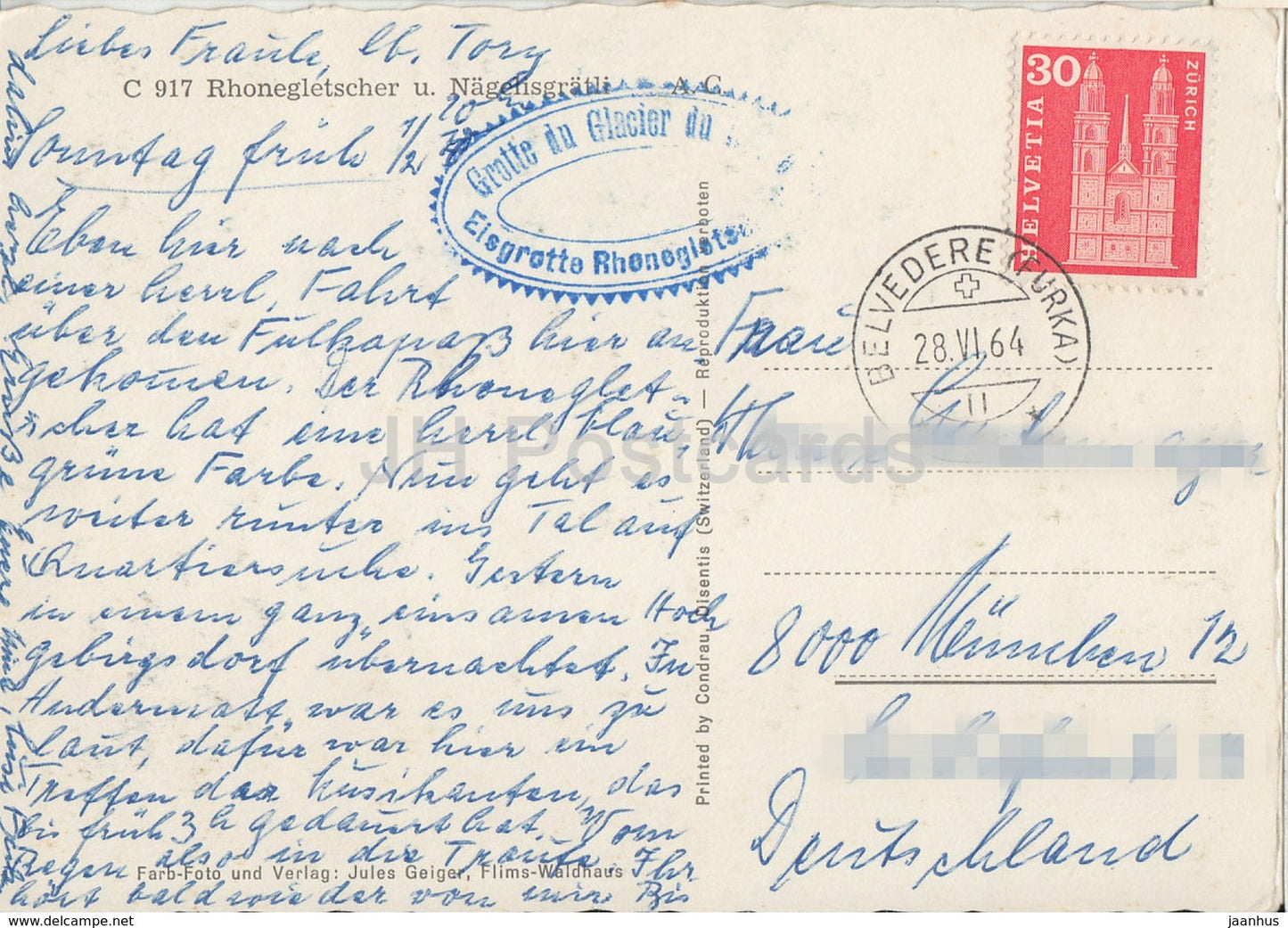 Rhonegletscher u Nagelisgratli - glacier - 1964 - Switzerland - used