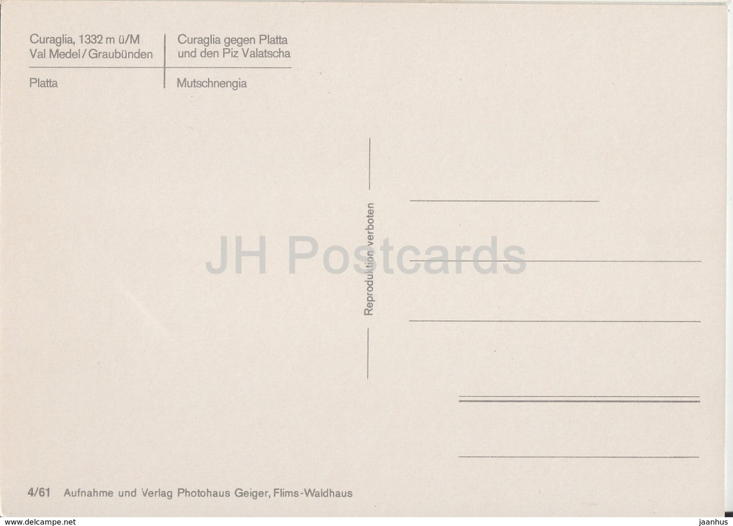 Val Medel - Curaglis - Platta - Mutschnengia - multiview - 1976 - Switzerland - unused