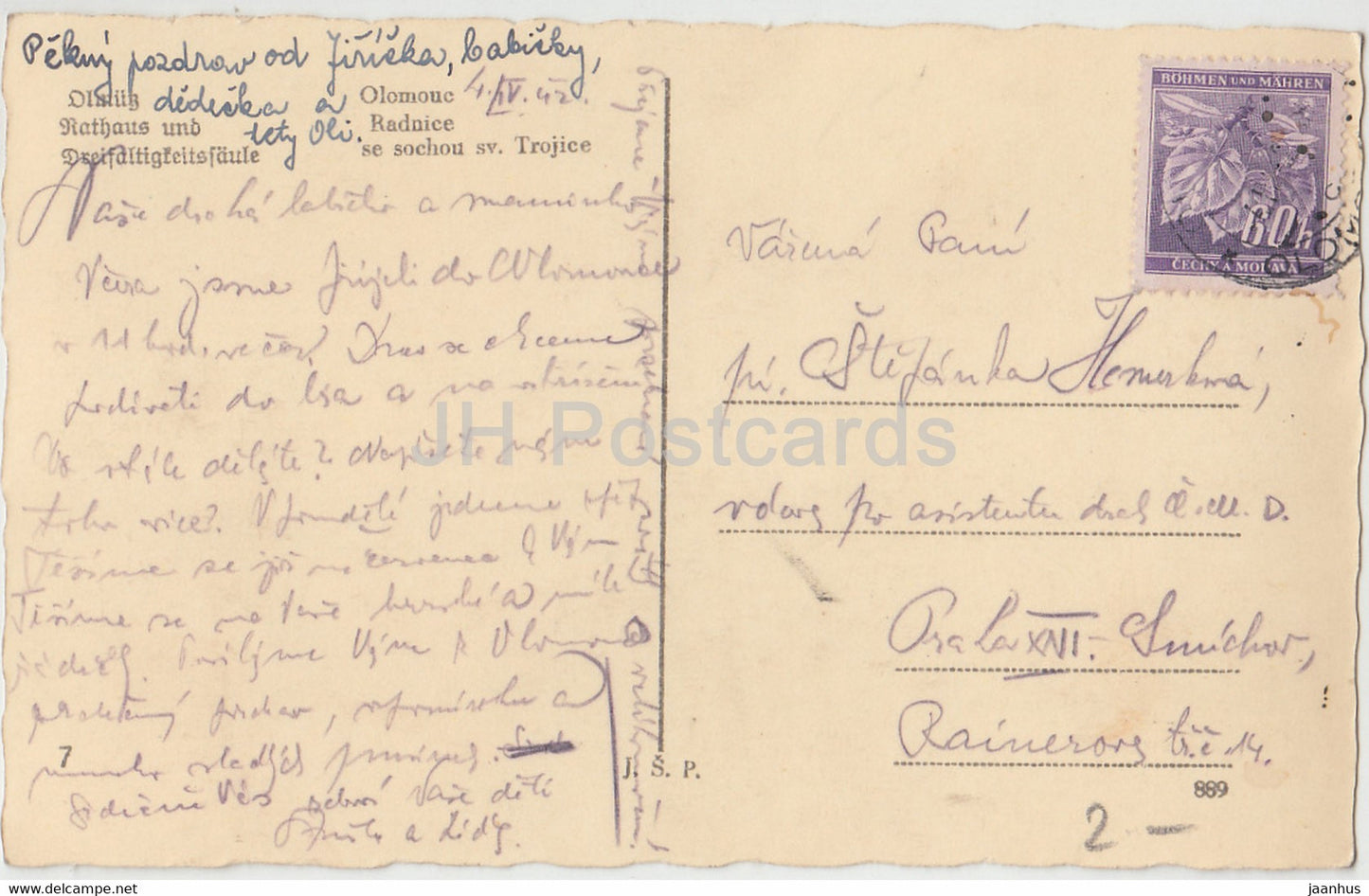 Olomouc - Olmuz - Rathaus - Radnice se sochou sv Trojice - old postcard - 1942 - Czechoslovakia - Czech Republic - used