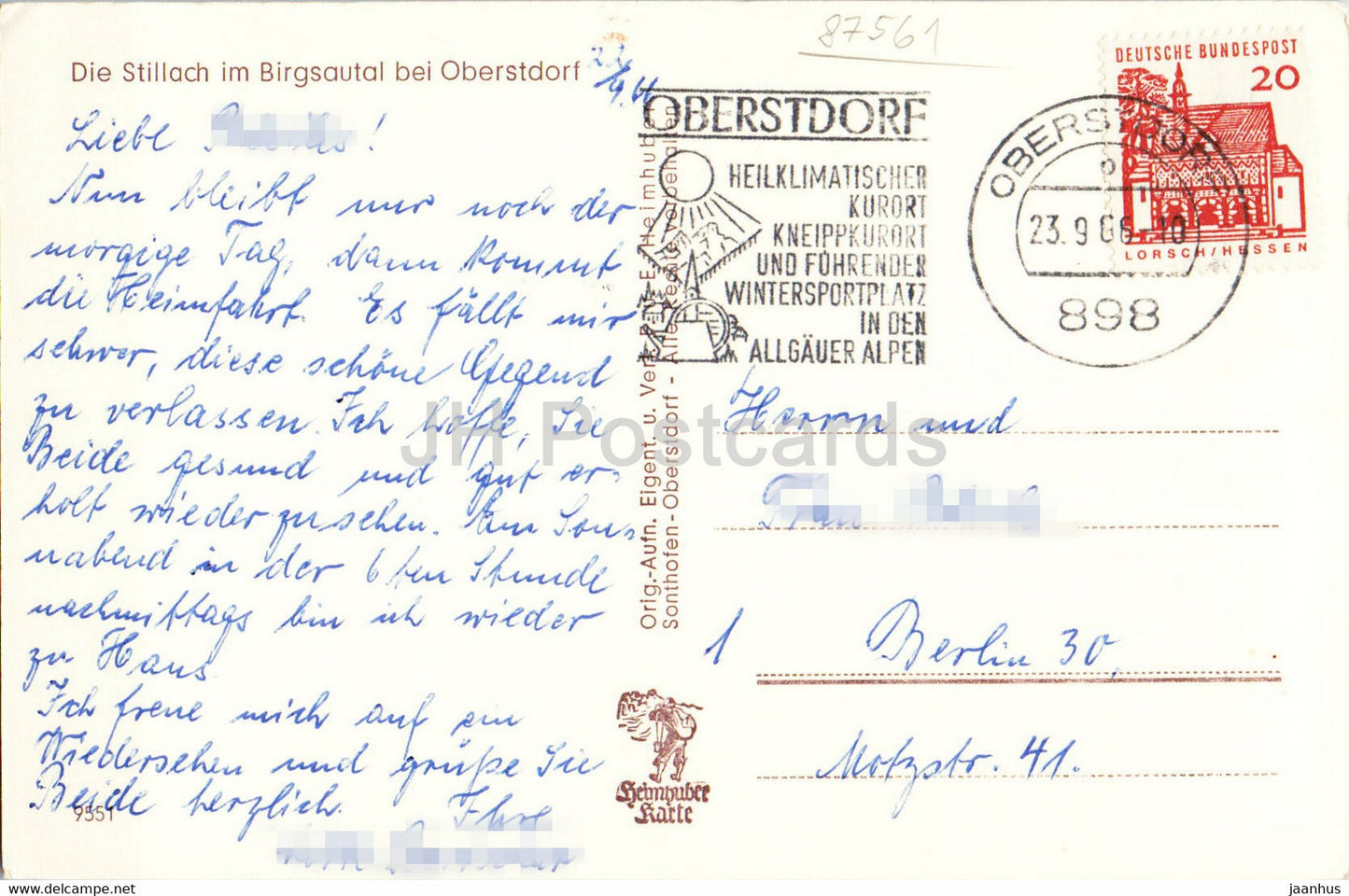 Die Stillach im Birgsautal bei Oberstdorf - alte Postkarte - 1966 - Deutschland - gebraucht
