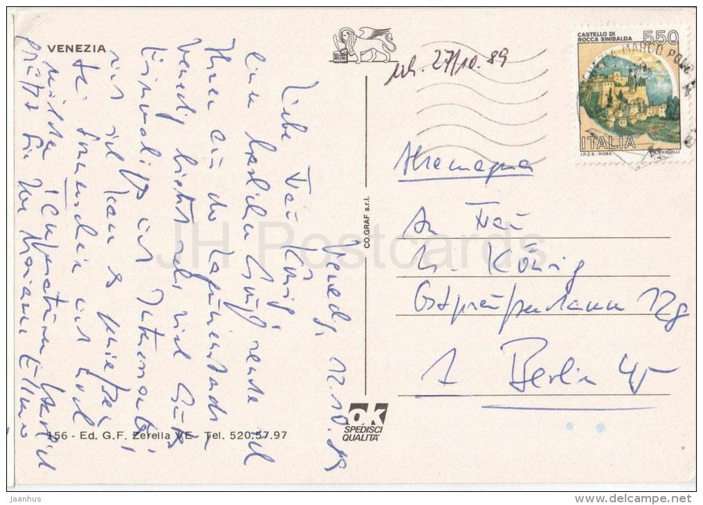 gondola - Veneto - 156 - Italia - Italy - sent from Italy to Germany 1989 - JH Postcards