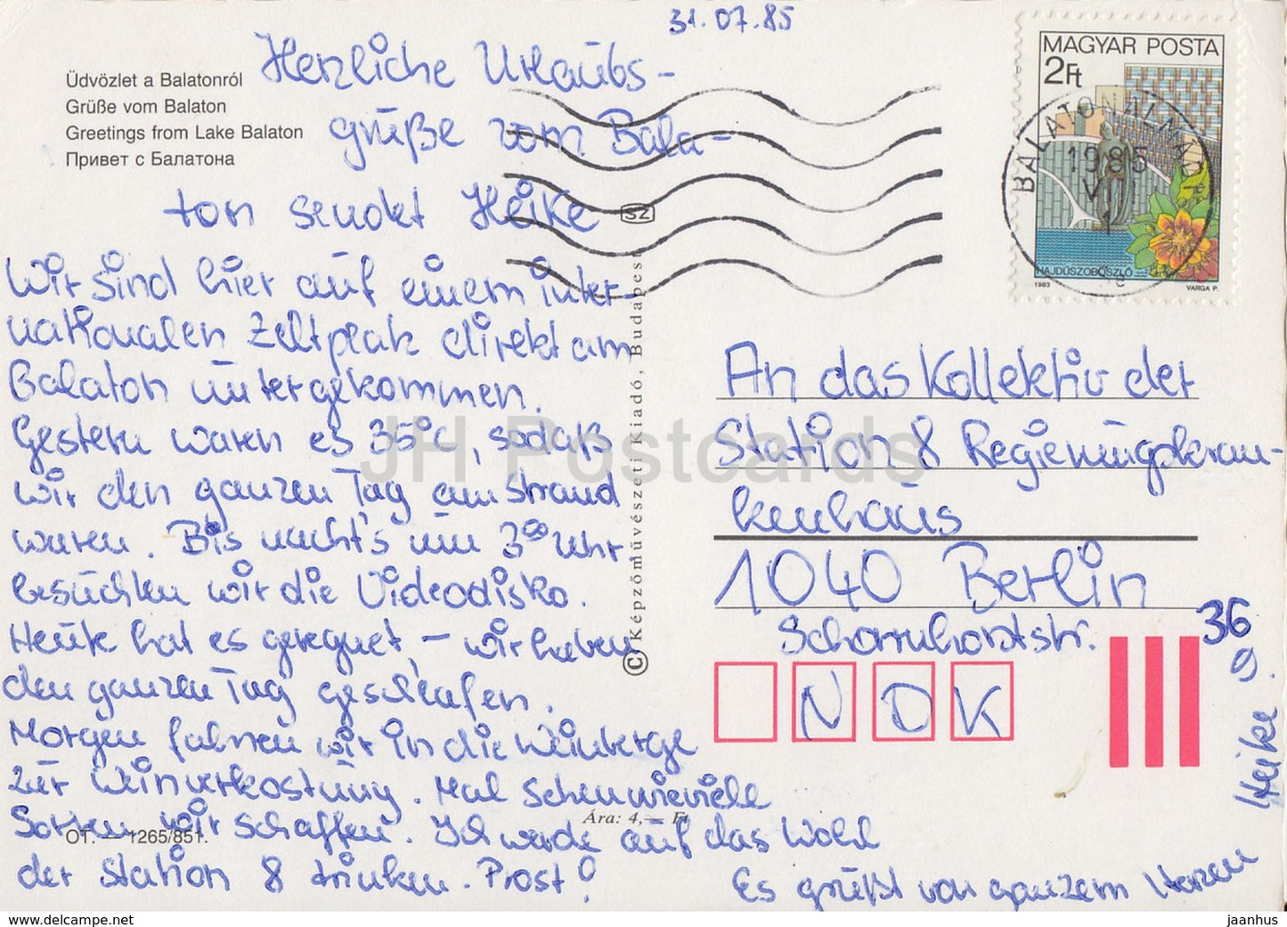 Salutations du lac Balaton - bateau à voile - église - multiview - 1985 - Hongrie - d'occasion