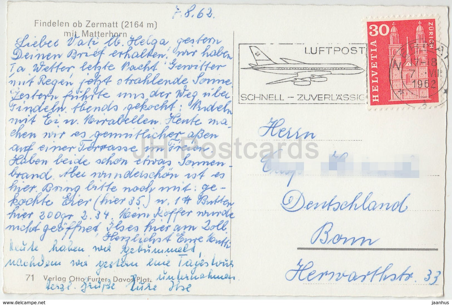 Findelen ob Zermatt 2164 m mit Matterhorn - Switzerland - 1962 - used
