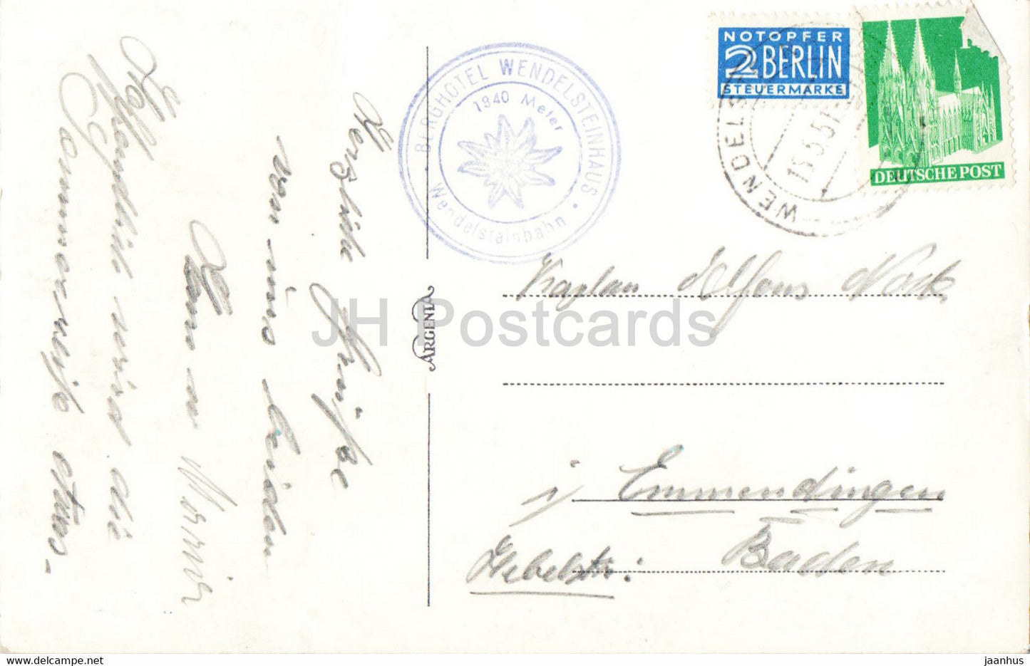 Wendelsteinkirchlein mit Kaisergebirge - church - old postcard - 1951 - Germany - used