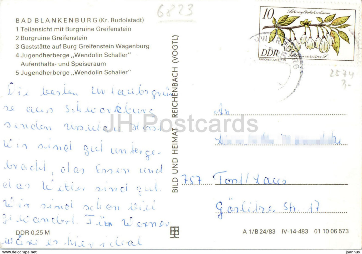 Bad Blankenburg - Thur - Burgruine Greifenstein - Wendolin Schaller - Germany DDR - used