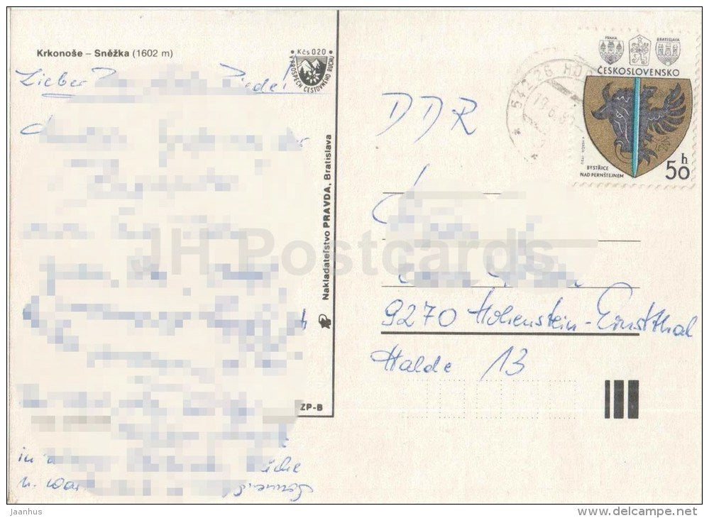 Krkonose - Snezka mountain - cable car - Czechoslovakia - Czech - used 1980 - JH Postcards