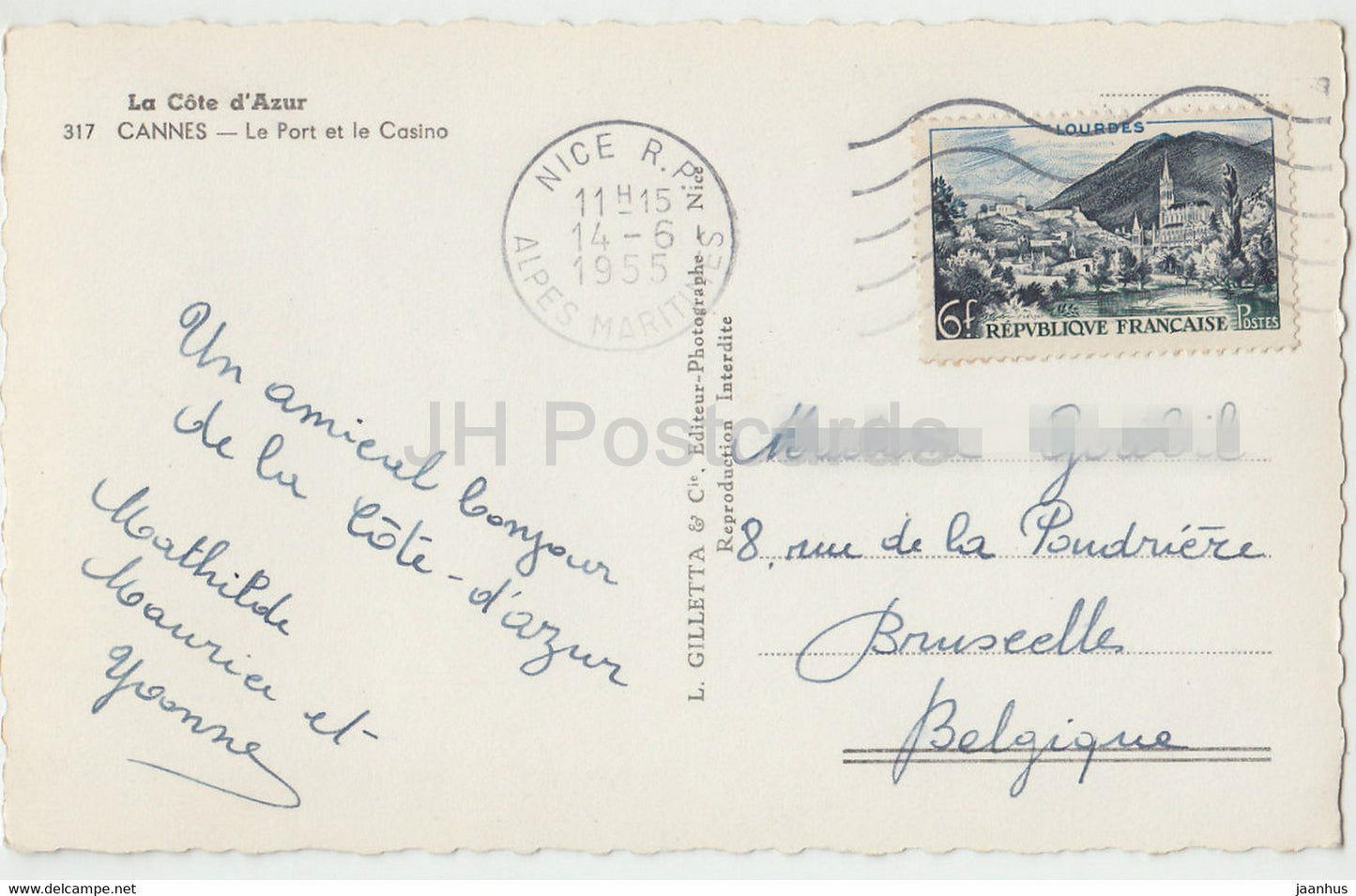 Cannes - Le Port et le Casino - 317 - 1955 - alte Postkarte - Frankreich - gebraucht