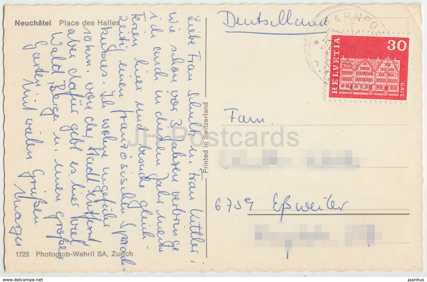 Neuchatel - Place des Halles - square - 1723 - 1970 - Switzerland - used