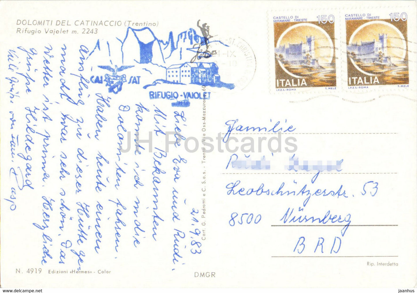 Dolomiti del Catinaccio - Rifugio Vajolet - 1983 - Italy - used